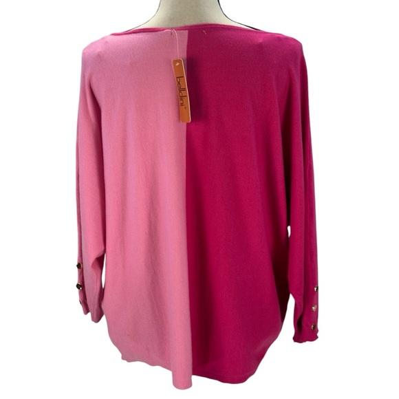 Belldini 3/4 Sleeve Crew Neck 2 Toned Color Block Lightweight Sweater - Pink -XL - Picture 3 of 9